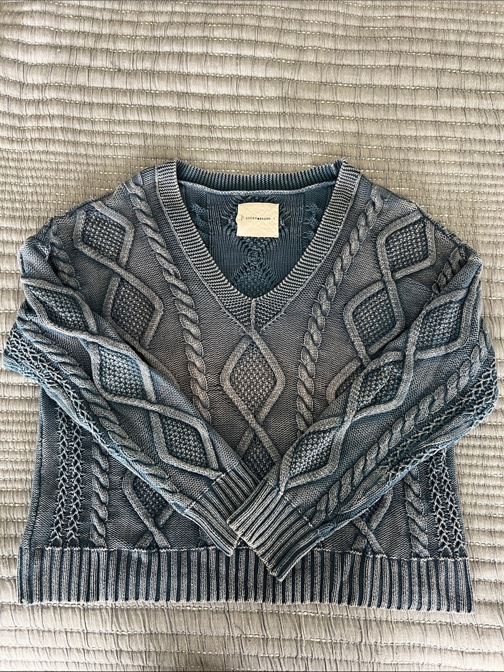Lucky Brand Cable Knit V-Neck Sweater - Picture 10 of 10